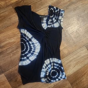 I.N.C INT'L CONCEPTS BLOUSE SLEEVELESS BLK WHITE TIE DYE SILVER STUDS